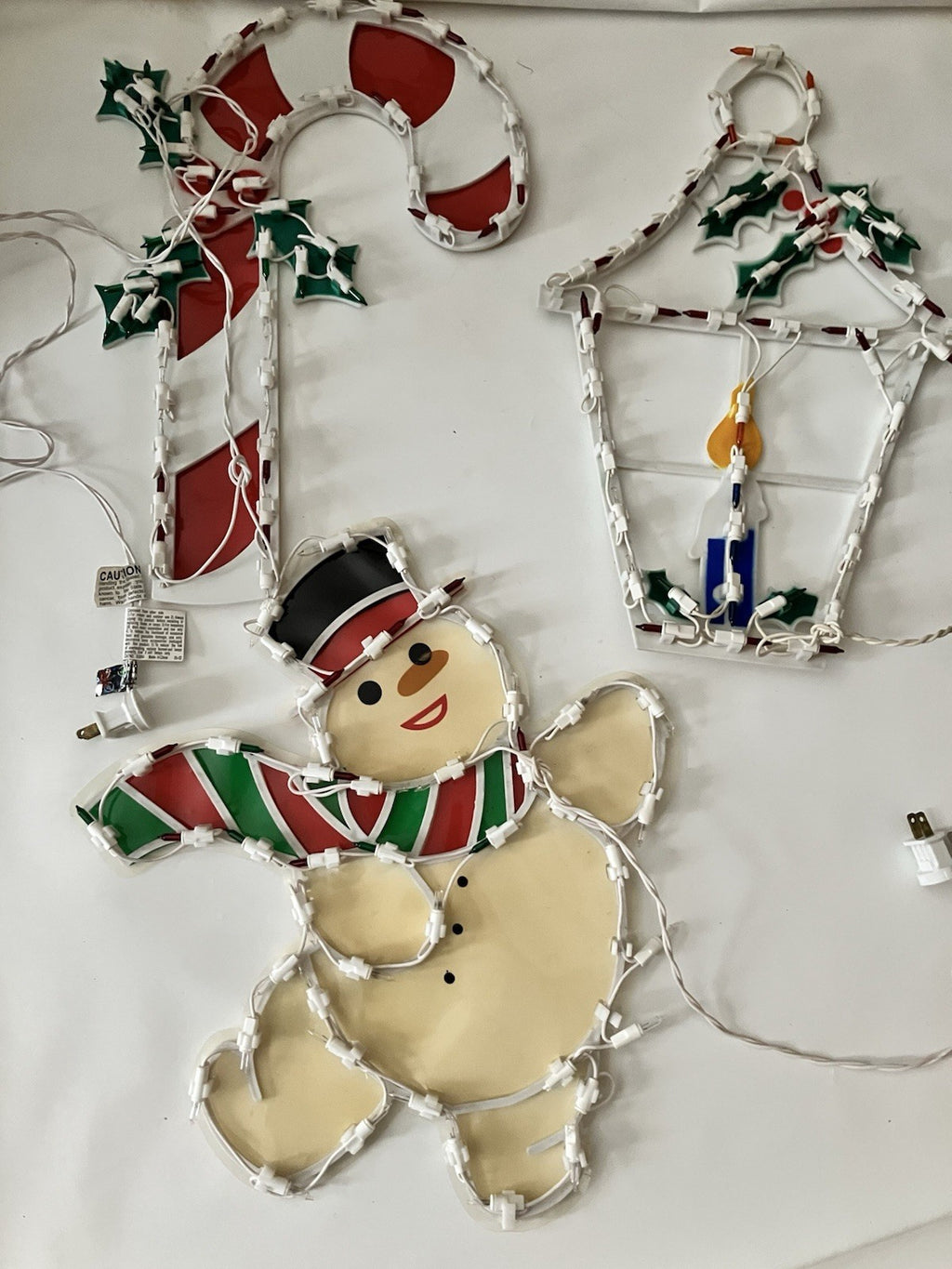 2000s Holiday Light Window Display Lot Of 3.  Work! Snowman, Cane, Lantern 18”