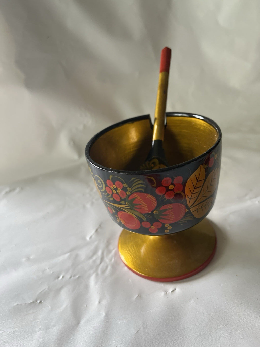 Russian Golden Khokhloma, Wooden Bowl & Spoon Set, Background painting, Folk-Art