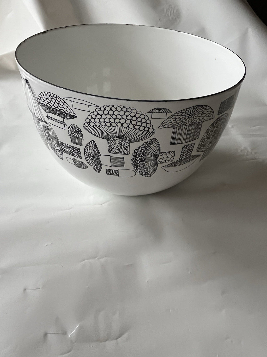 Vintage Finland Black White Enamel Mushroom Bowl Finel Wartsila Mid Century