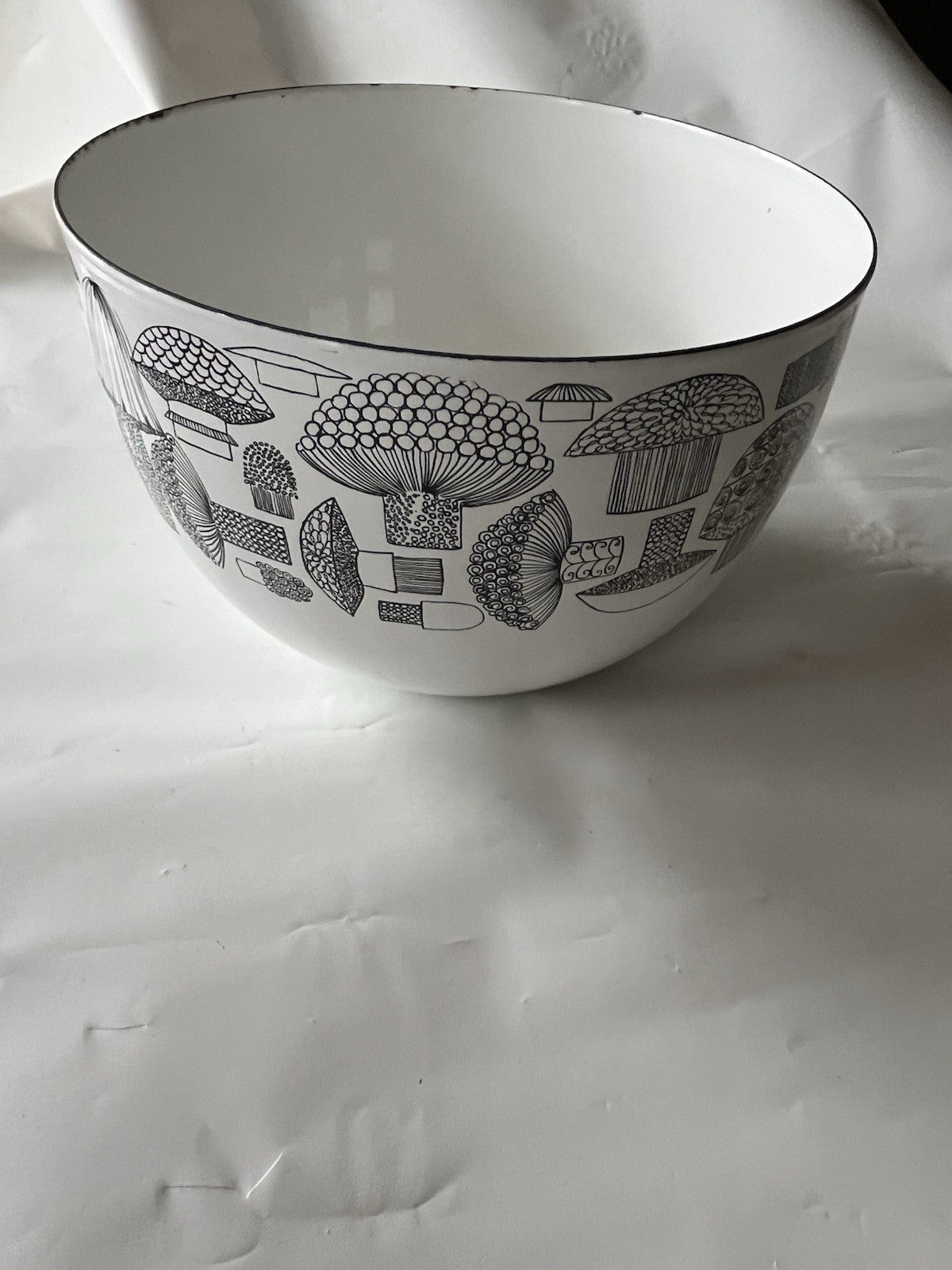 Vintage Finland Black White Enamel Mushroom Bowl Finel Wartsila Mid Century