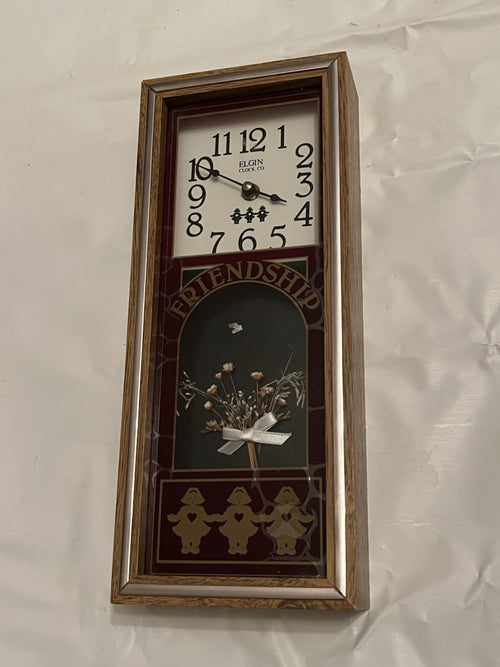 Elgin "Friendship" Shadow Box Wall Clock W/ Faux Flowers And Dutch Girl Details