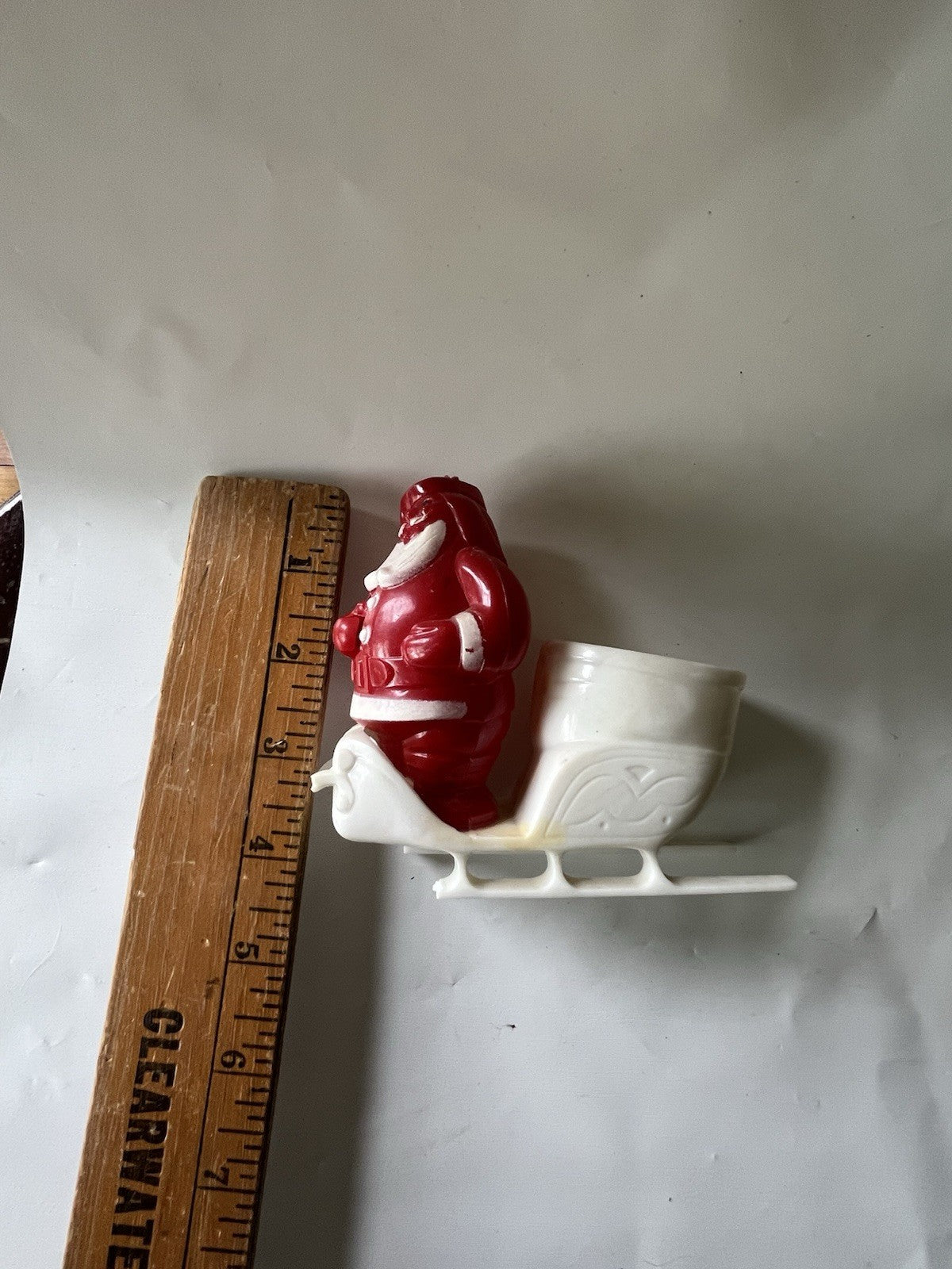 Vintage Christmas Rosbro Plastic Santa Claus White Sleigh Candy Container BROKE