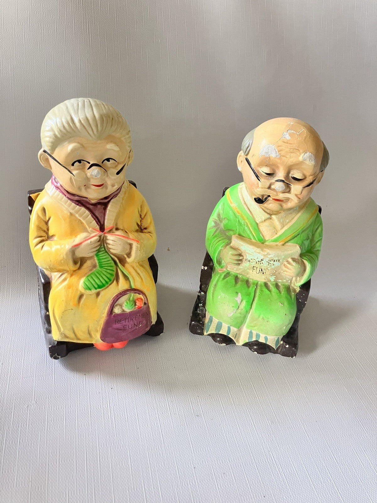 Vintage Pair Of Retirement Fund Old Folks Rocking Banks