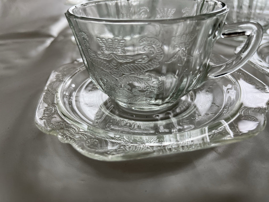 Federal Glass Clear Depression Etched Dinner Plates, Bowls, Cup/saucer 16 Piece