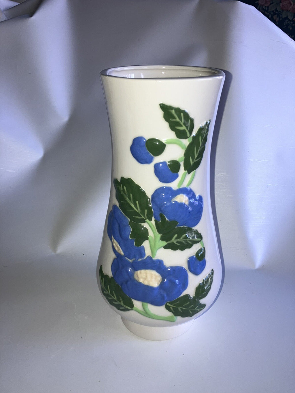 Vintage Floral Pottery Vase 10” Tall