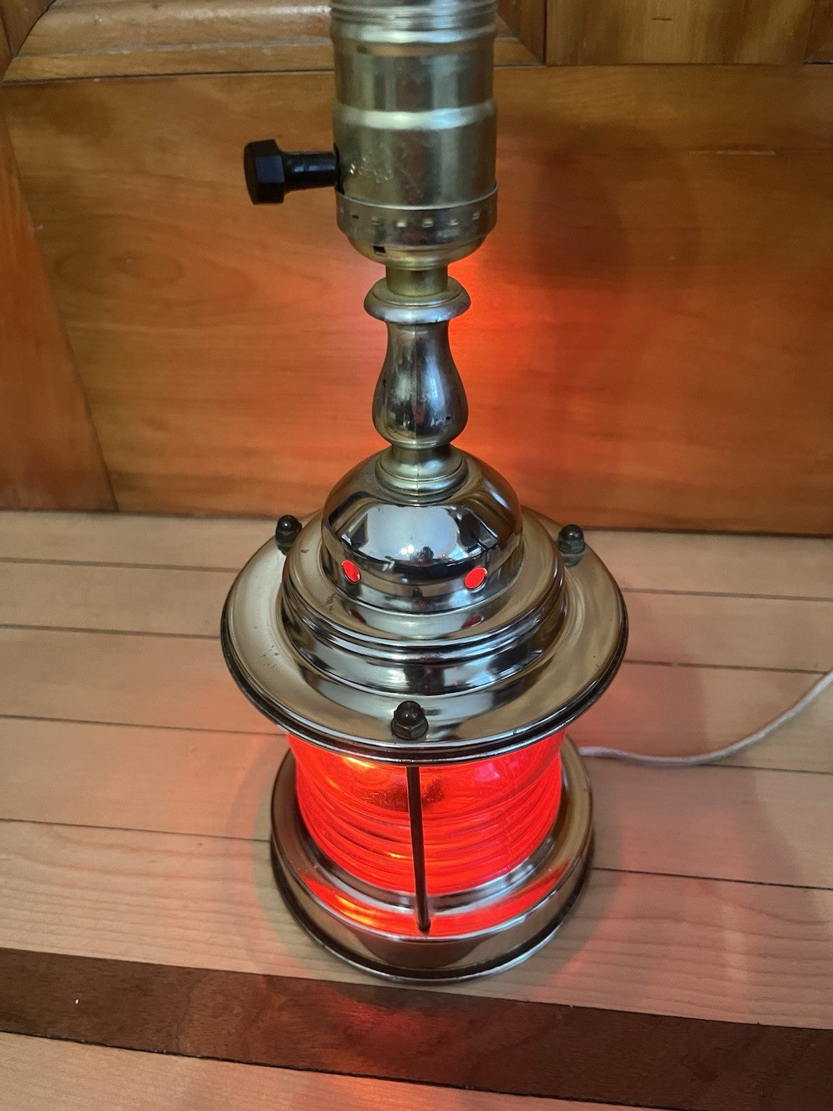 Vintage Nautical Lantern Electric Lamp Green Red Lantern Base 3-Way Lamp 12”