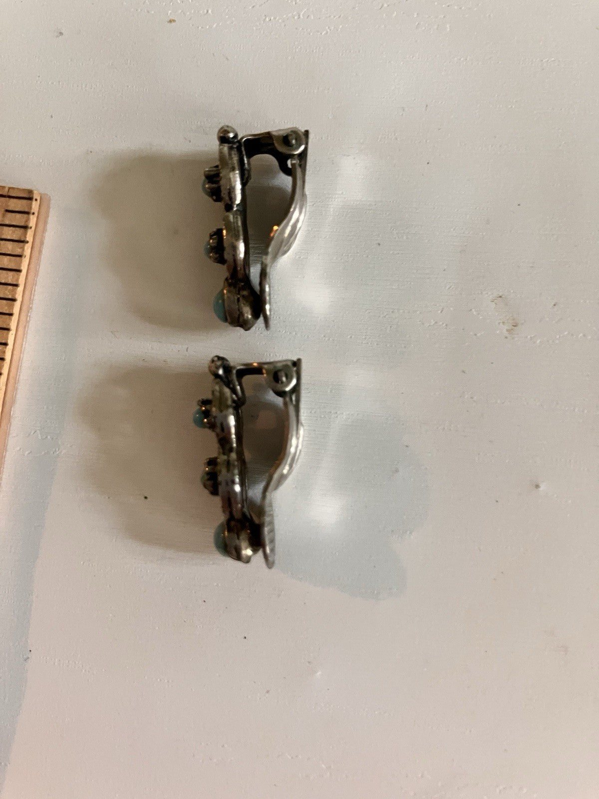 Vintage Faux Turquoise Silvertone Metal Brooch & Clip On Earrings