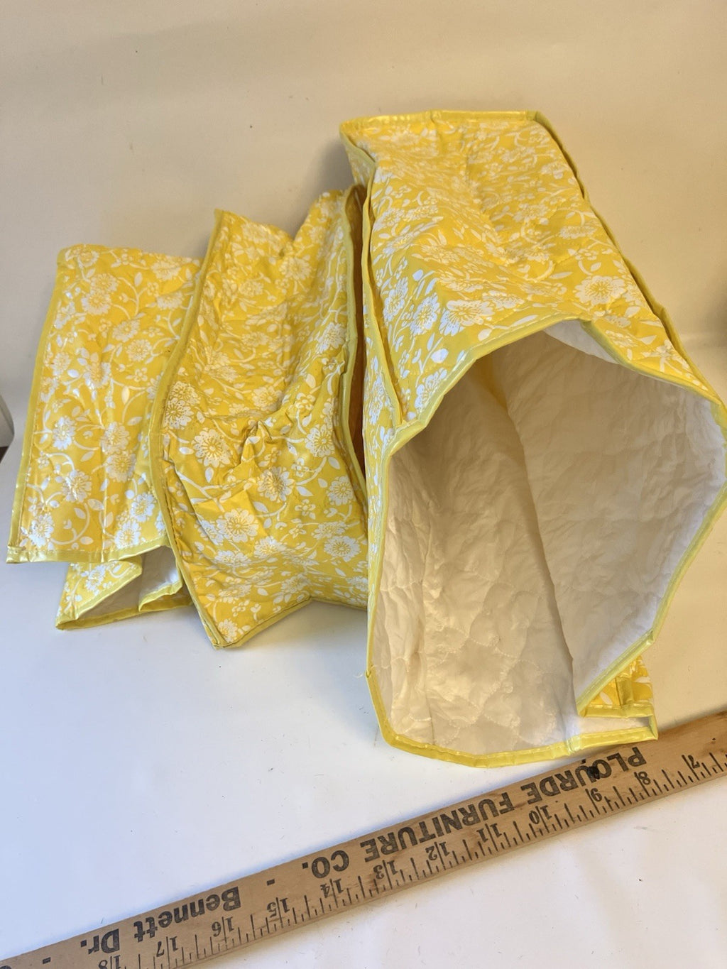 Vintage 70/MCM Floral Yellow/White Vinyl Toaster/ Applicance Duster Covers; 3 Pc