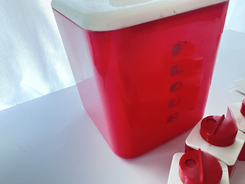 Vintage Red Lusterware Flour And Dupal Plastics Inc. Spices Lot 1950/Art Deco