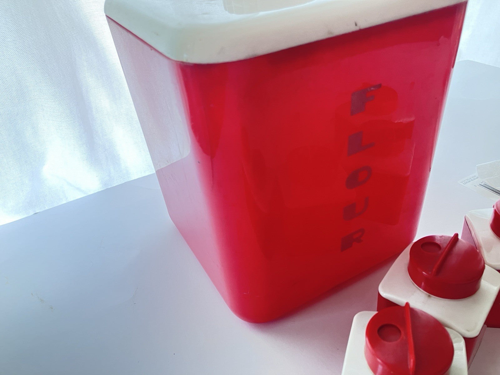Vintage Red Lusterware Flour And Dupal Plastics Inc. Spices Lot 1950/Art Deco