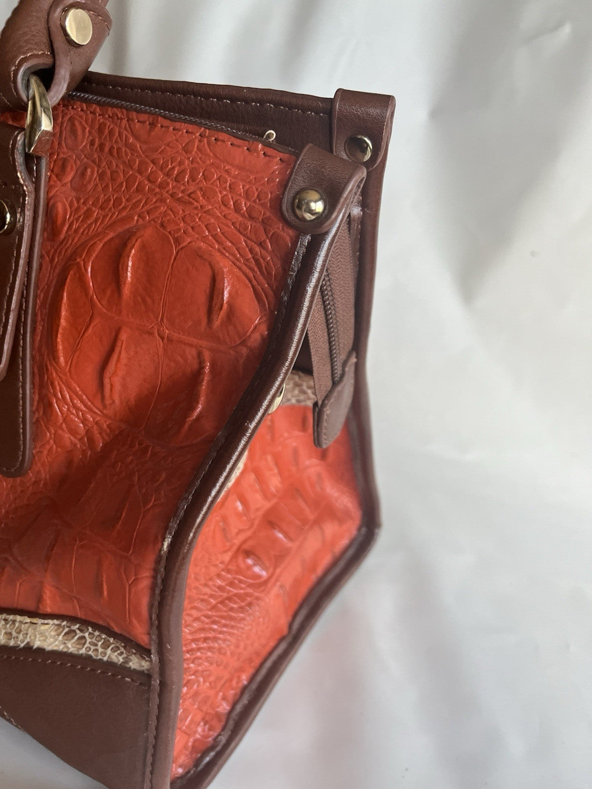 MC Women’s Orange Leather And Faux Alligator/snake Print Purse