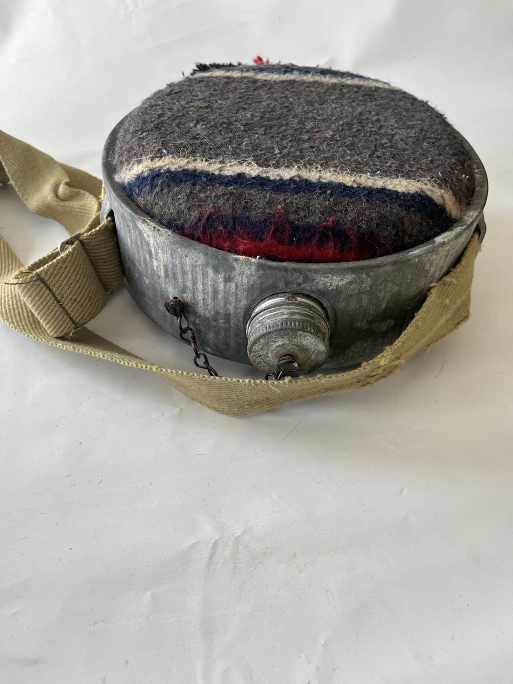 Vintage Wool & Galvanized Metal Canteen With Strap; See Photos!