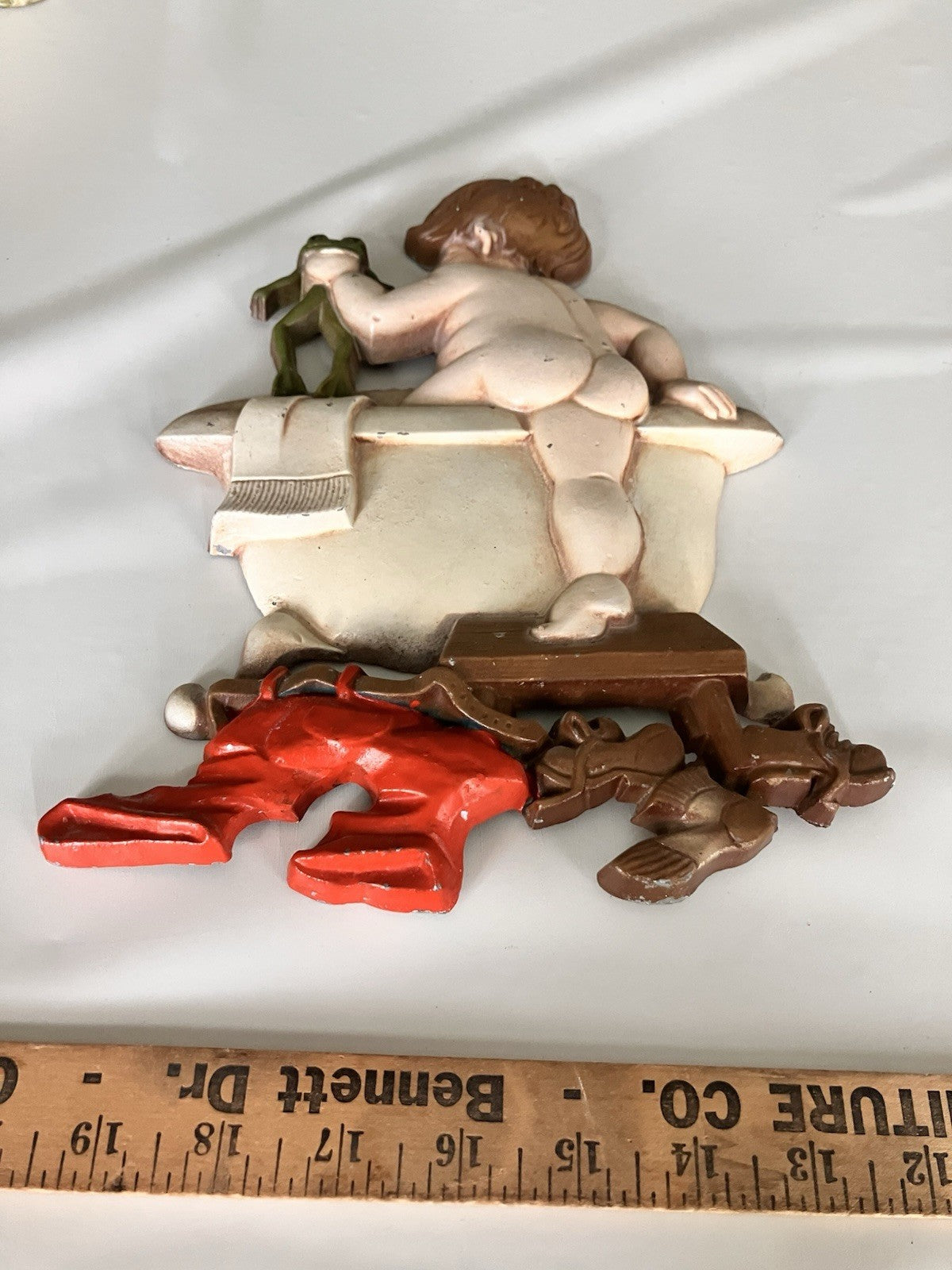 Vintage 1970 Sexton Cast Iron BATH TIME BOY & Frog Wall Decor MCM