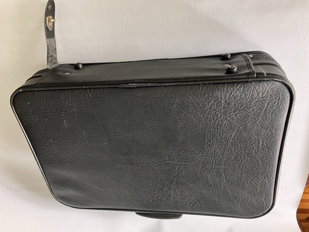 Vintage Woolworth  Black Leather Small Suitcase 