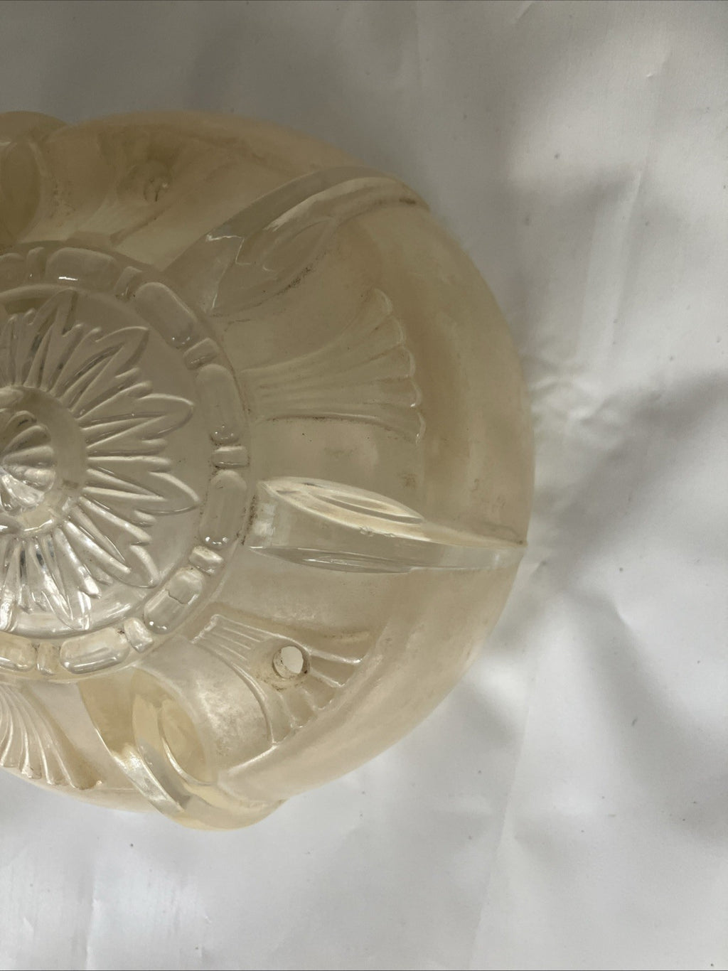 2-6” Wide Vintage Art Deco Beige Glass Ceiling Light Fixture Cover Set; EVC