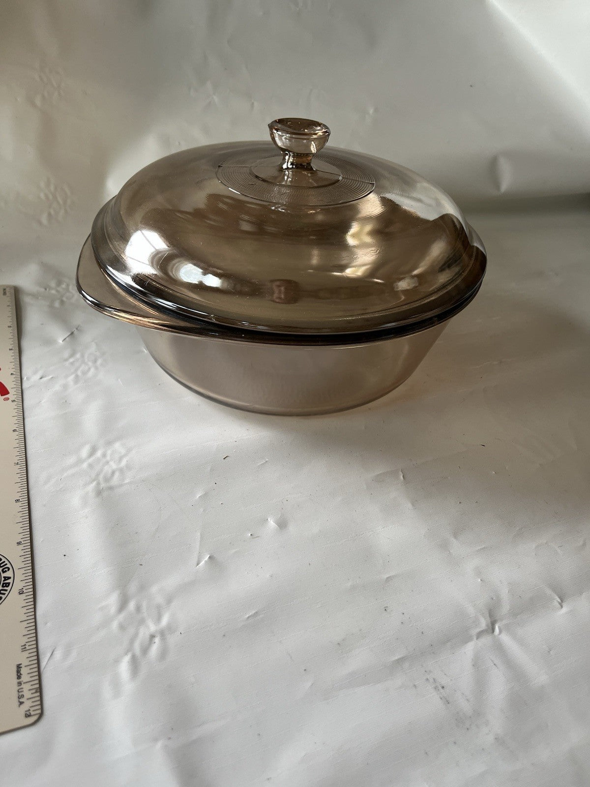Vintage Glasbake Jeanette Iridescent J514 2 Qt Casserole W Woven Carrier Basket