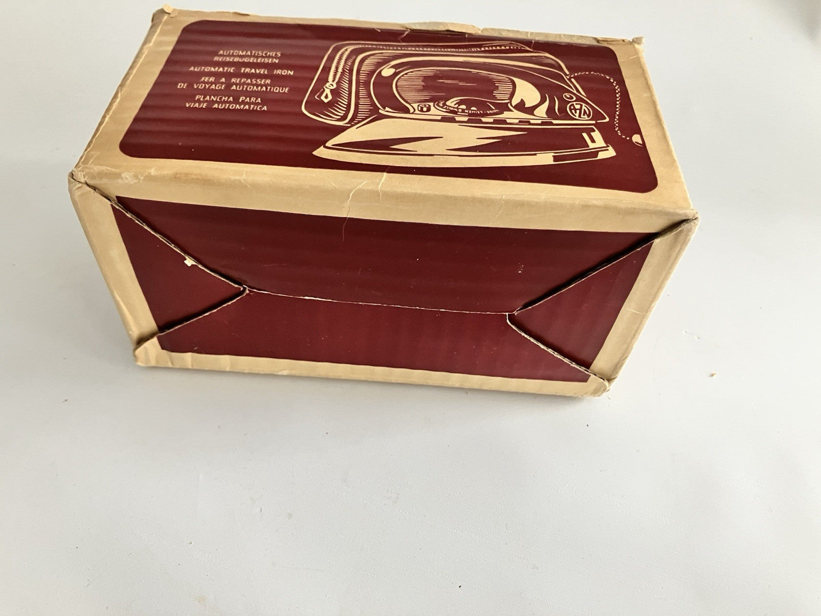 1950s German Zoeller Maroon Travel Iron W/ Original Box, Paper EVC, Never Used
