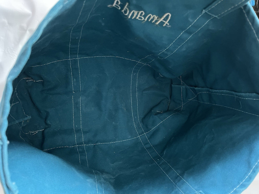Vintage LL Bean Extra Large Host Tote In Teal And Lime “Amanda” Monogrammed 