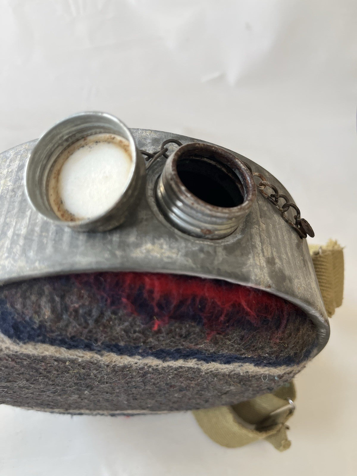 Vintage Wool & Galvanized Metal Canteen With Strap; See Photos!