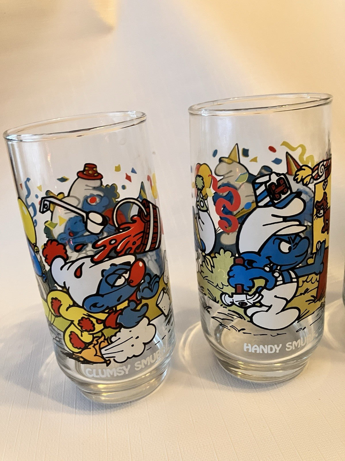 Vintage 1983 Hardee’s Smurf Glasses Set of 4 Handy Clumsy Papa Smurf BONUS Glass