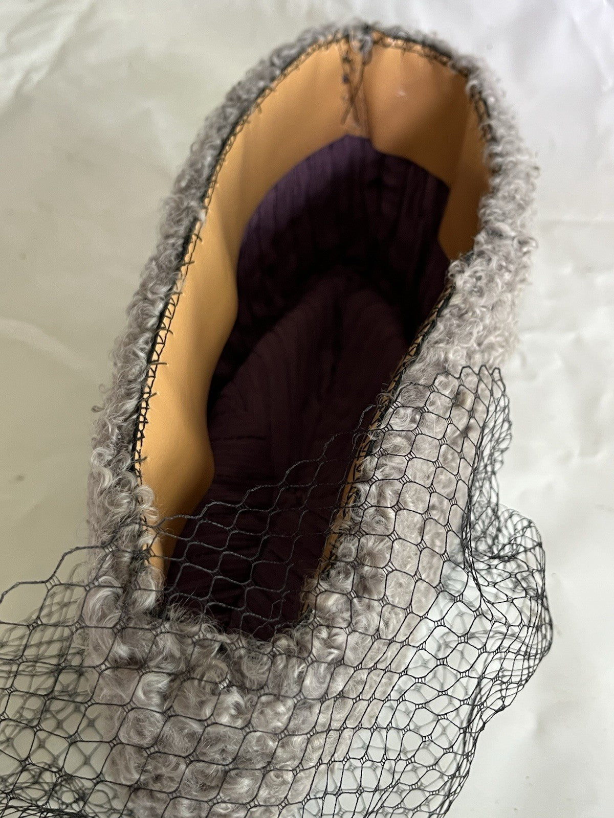Vintage Women’s Special Karakul Cap Made In Pakistan Grey W/ Lace