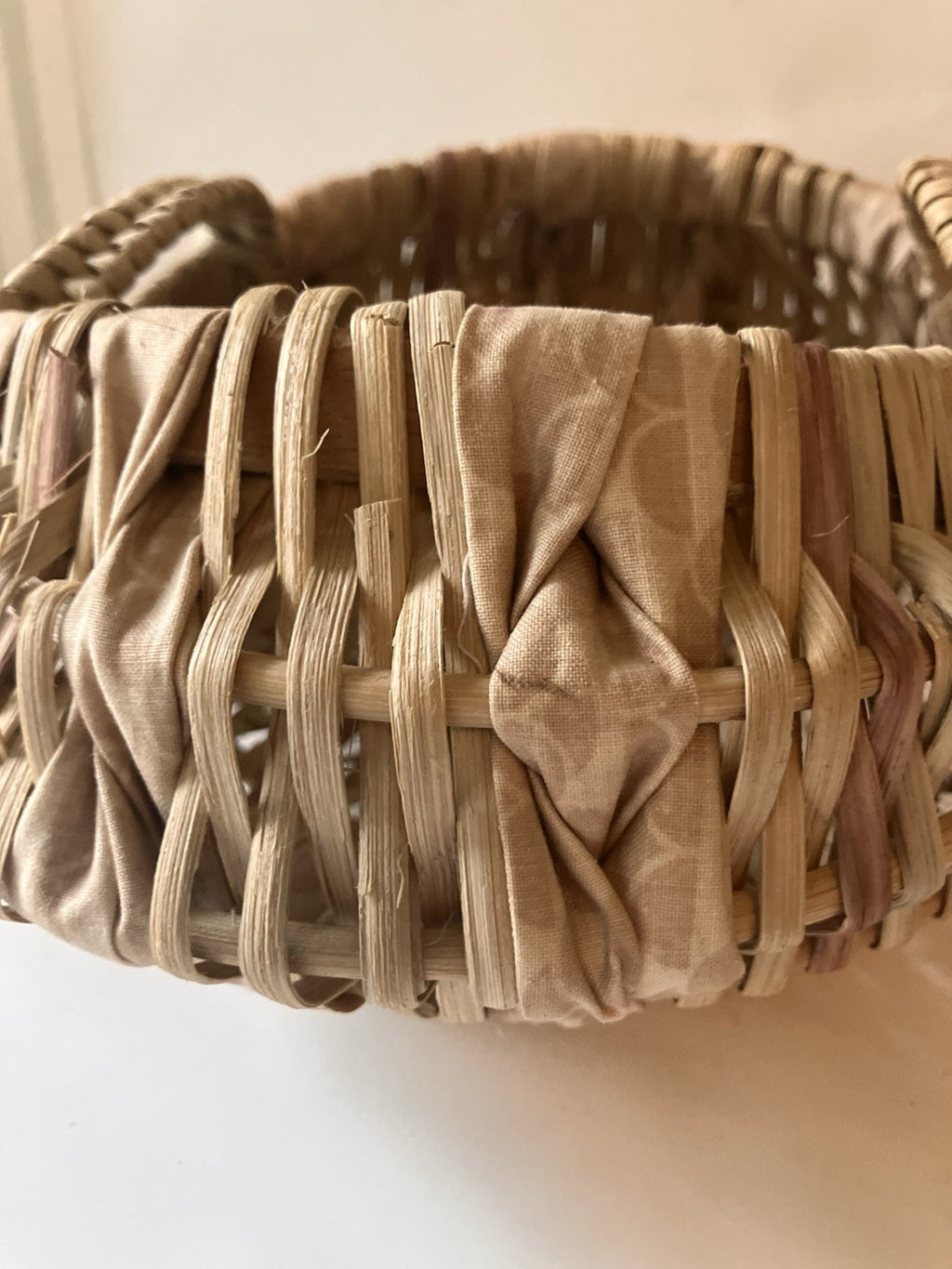 Vintage Buttocks Basket With Double Handles Woven With Fabric, Natural Material