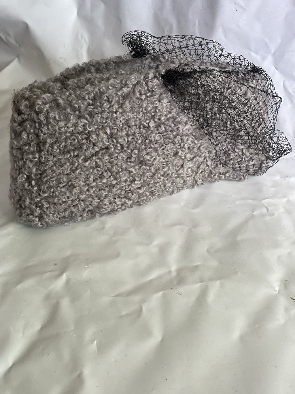 Vintage Women’s Special Karakul Cap Made In Pakistan Grey W/ Lace