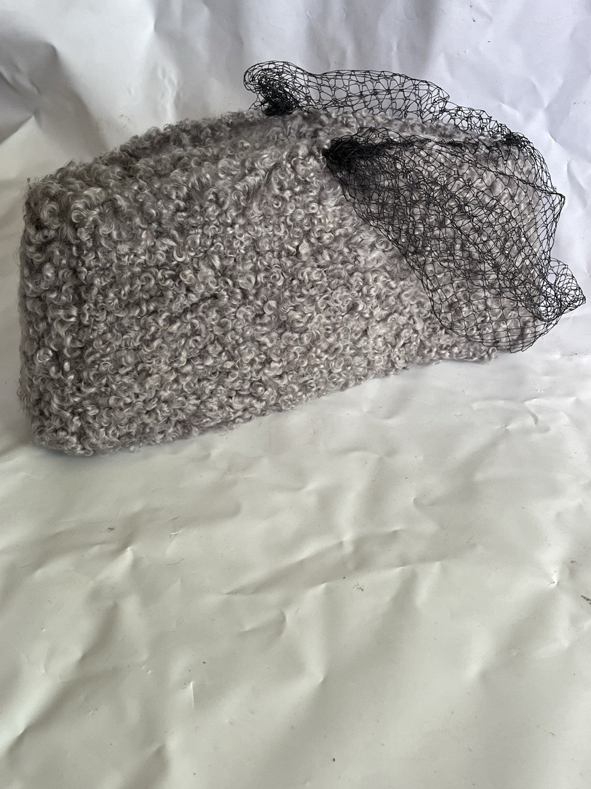 Vintage Women’s Special Karakul Cap Made In Pakistan Grey W/ Lace