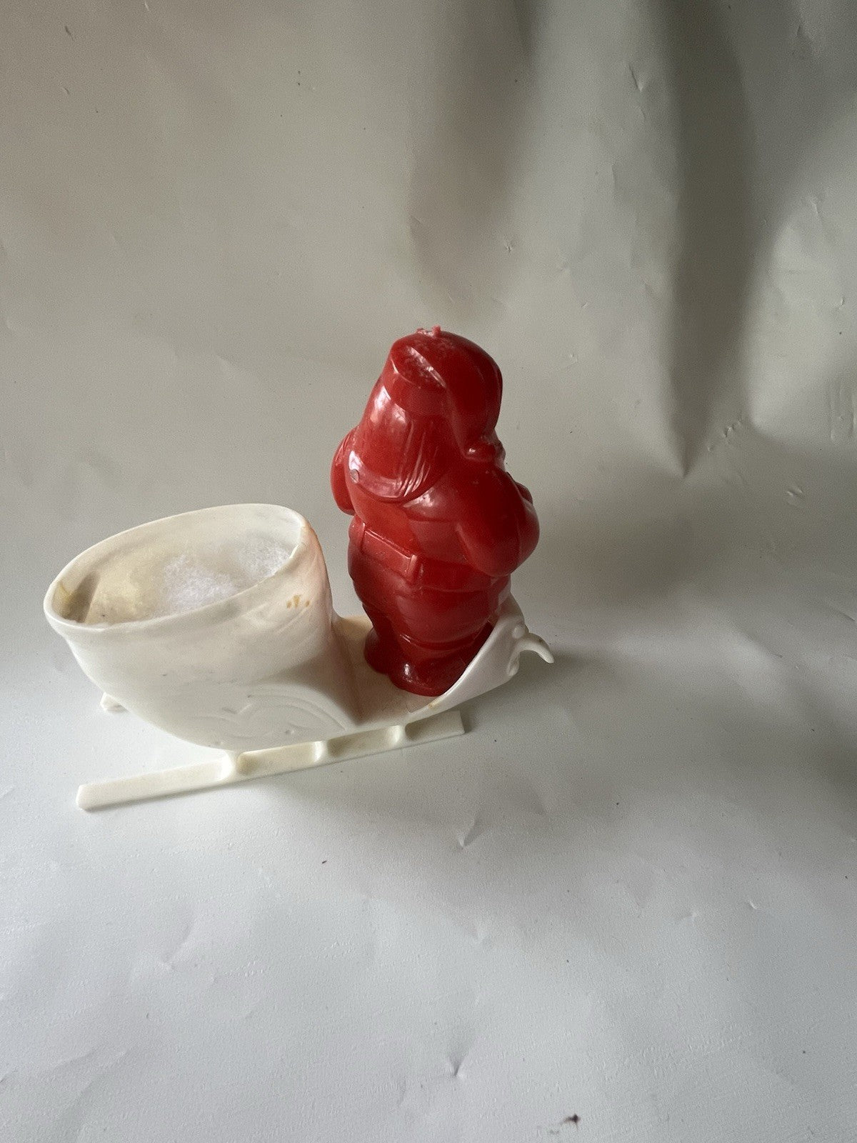 Vintage Christmas Rosbro Plastic Santa Claus White Sleigh Candy Container BROKE