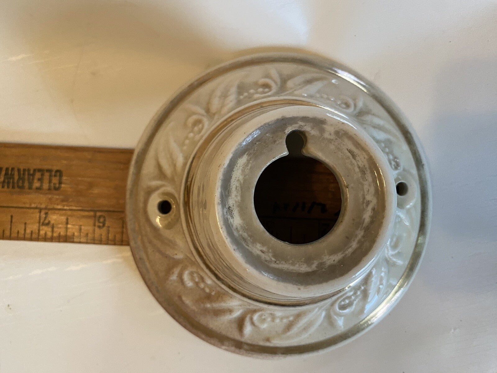 Vintage Porcelain Flush Mount Nice Detial Gold Trim