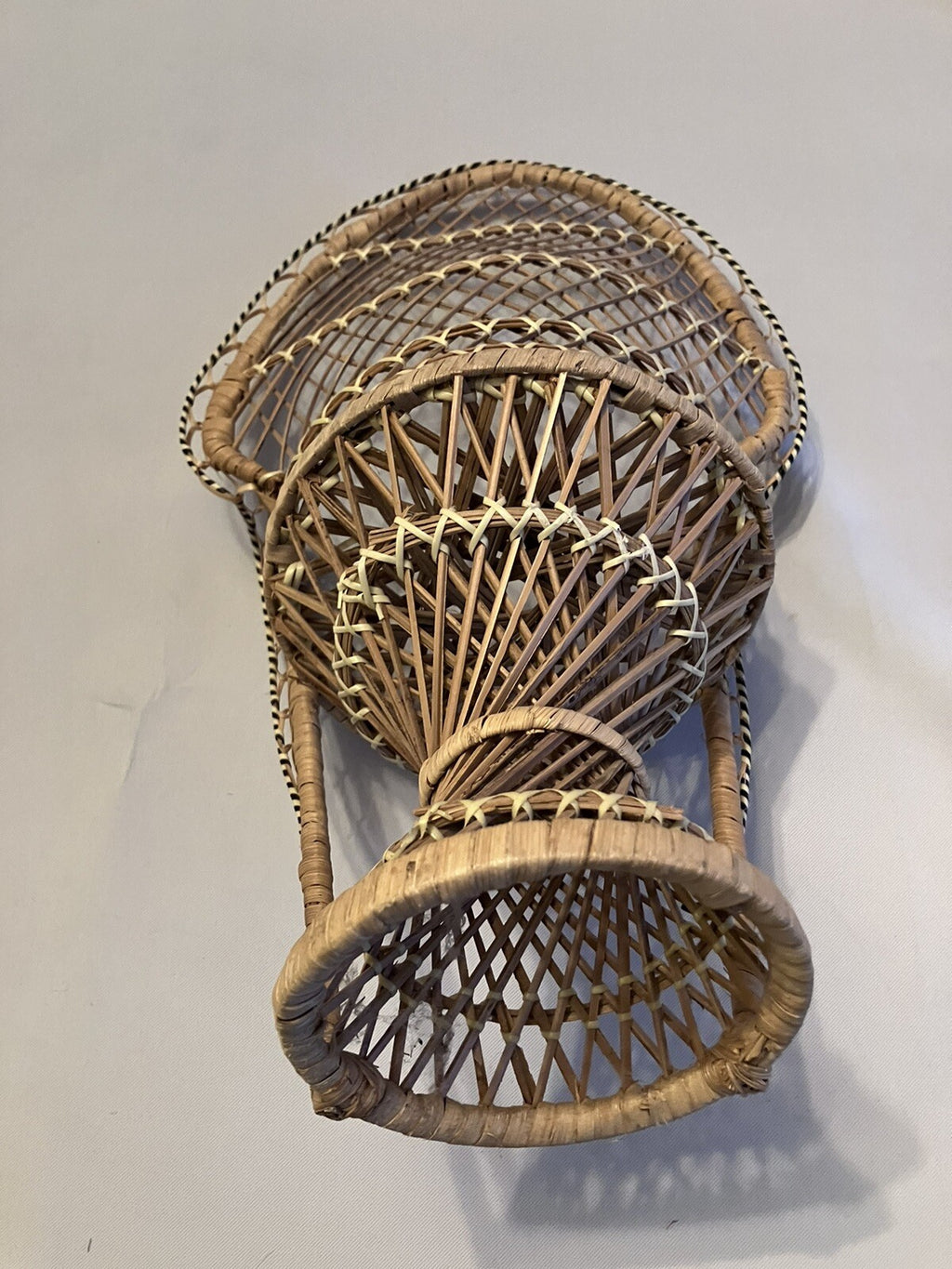 Vintage Wicker Peacock Rattan Chair 15.5 Plant Stand Doll Chair
