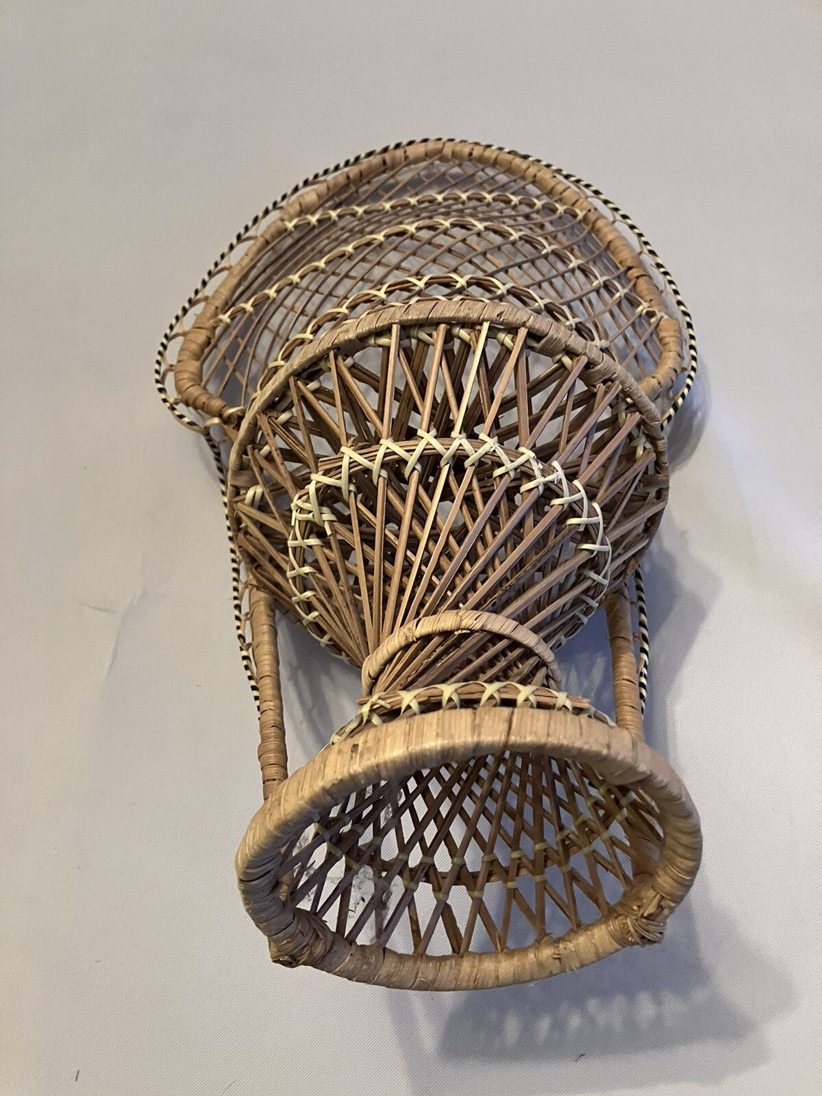 Vintage Wicker Peacock Rattan Chair 15.5 Plant Stand Doll Chair