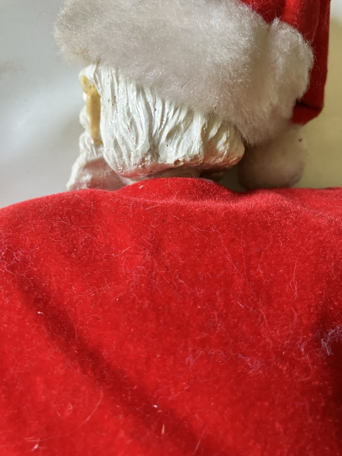 Vintage/MCM 13” Porcelain Stuffed Santa Clause With Velvet And Trimmed Suit