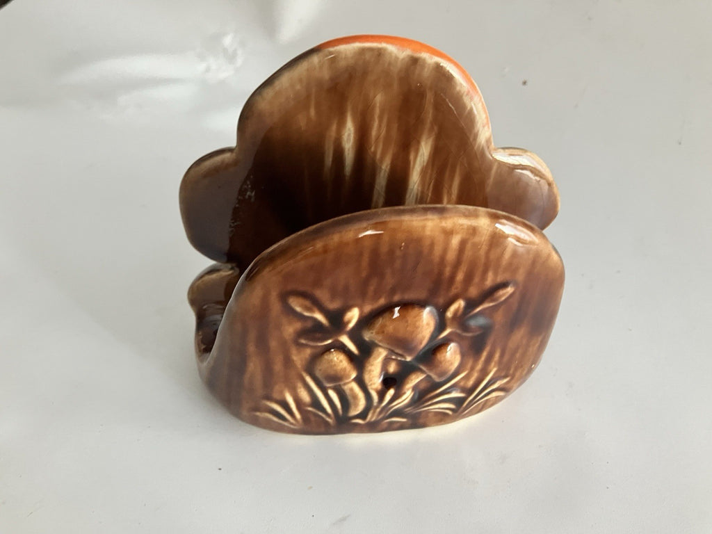 Vintage Ceramic Hand Painted Mushroom Napkin Holder Mid Century Modern