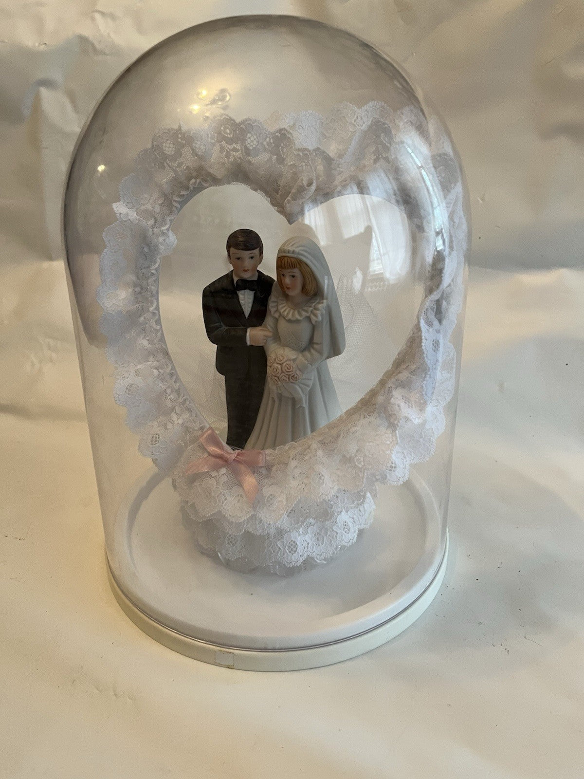 Vintage/ MCM Wedding Cake Topper With Heart Arch, Lace; Original Case NOS