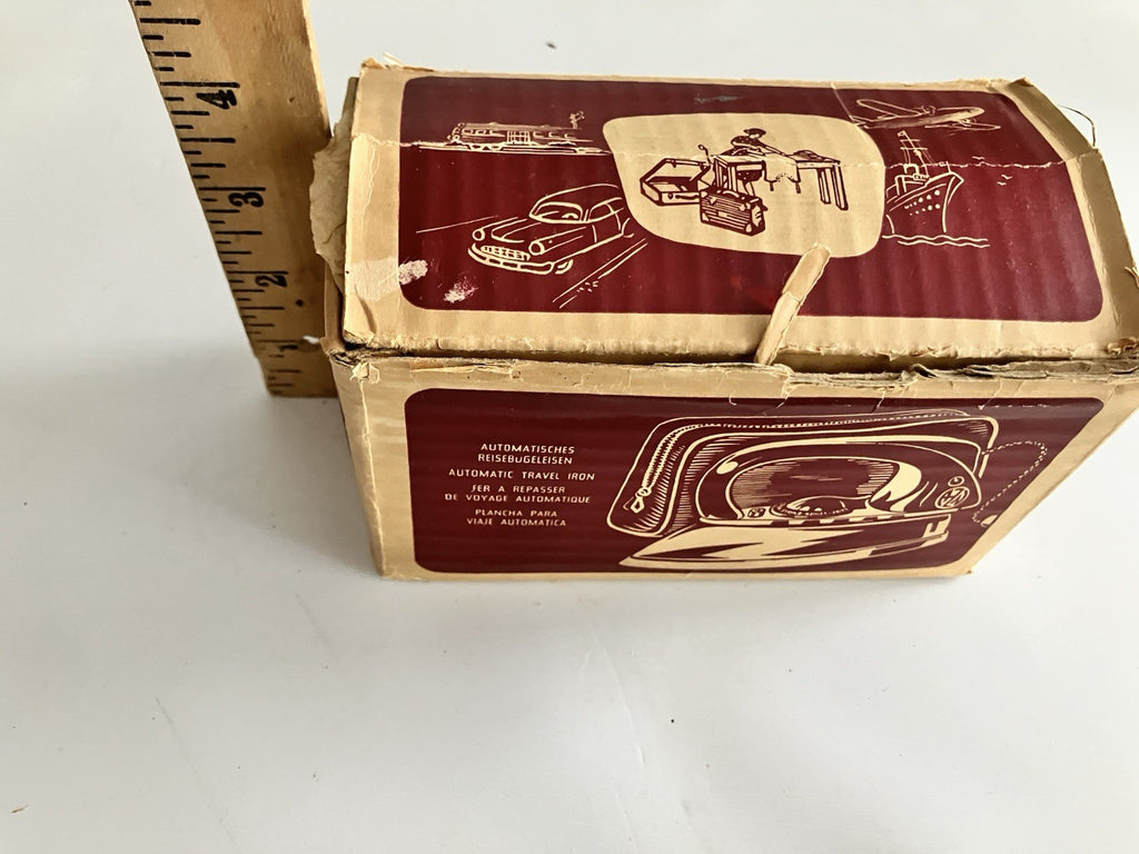 1950s German Zoeller Maroon Travel Iron W/ Original Box, Paper EVC, Never Used
