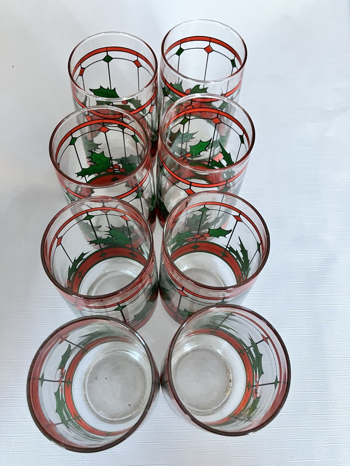 Vintage Anchor Hocking Holly Diamond Christmas Glasses Set Of 8. EVC