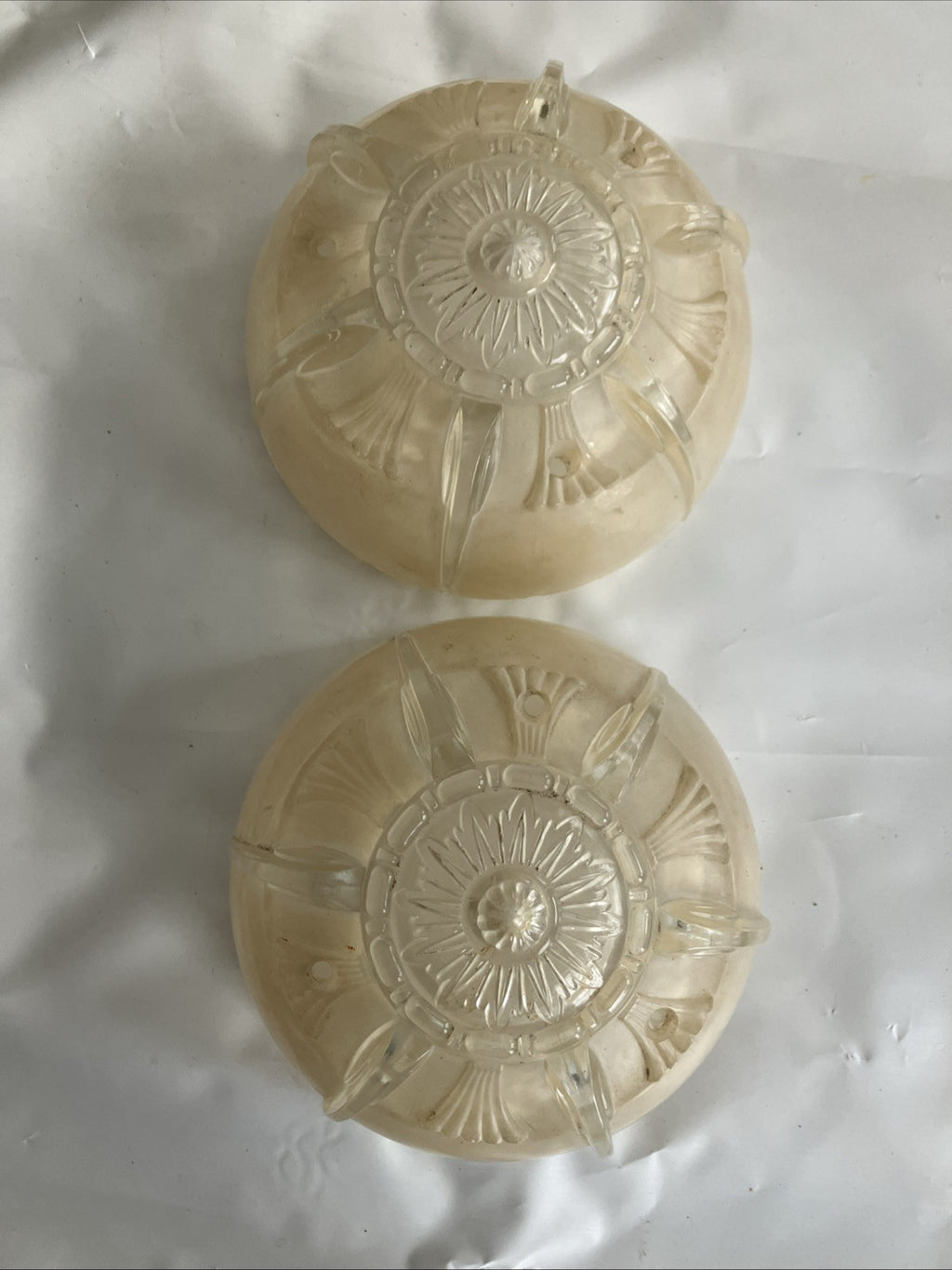 2-6” Wide Vintage Art Deco Beige Glass Ceiling Light Fixture Cover Set; EVC