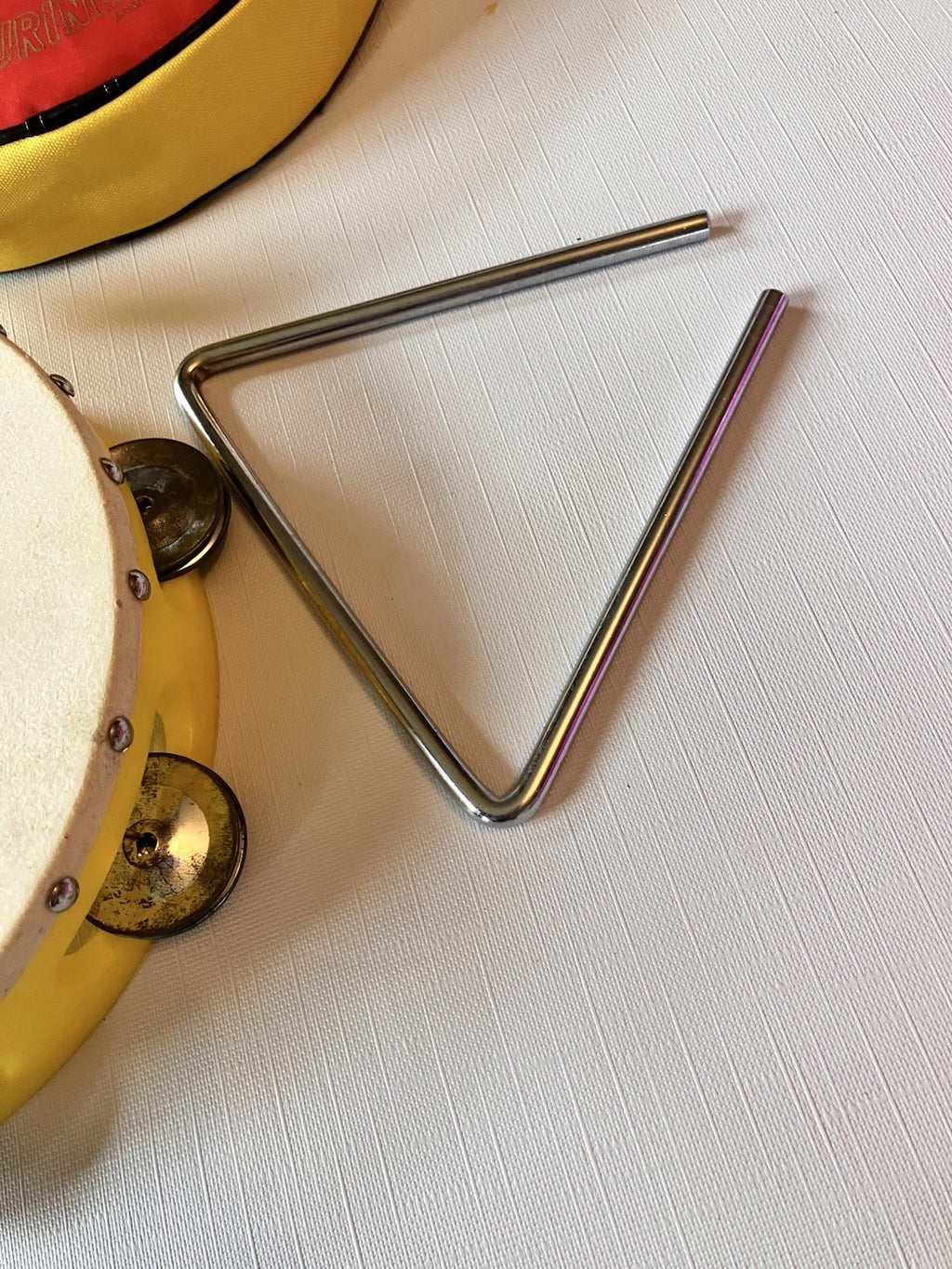 Vintage Child’s Tambourine/Triangle Set With Carrying Case. EVC!