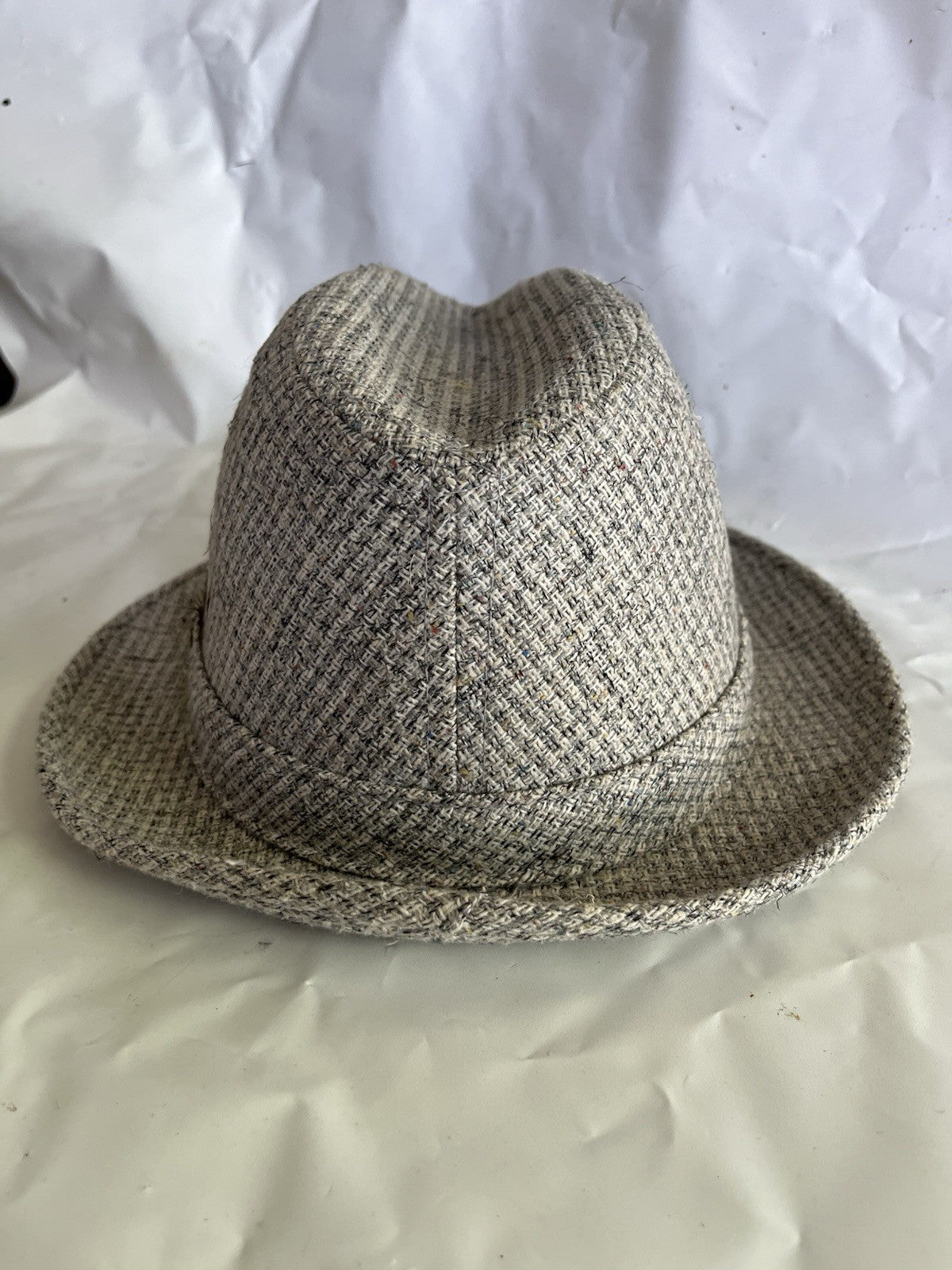 Vintage Men’s Adam Tweed Fedora Hat; 7-71/8 Medium Grey/tan Tweed Tone