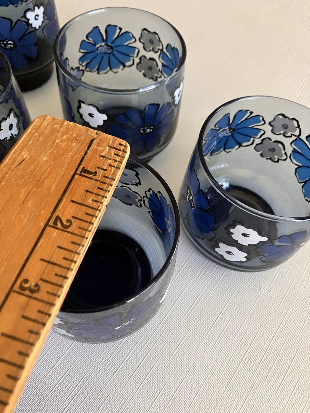 Set of 13 Vintage Libbey Camellia Blue Floral 8oz Juice Glasses EUC
