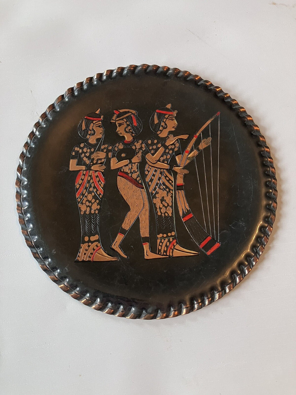 Hammered & Etched Copper Plate with Ancient Egyptian Motif 6”