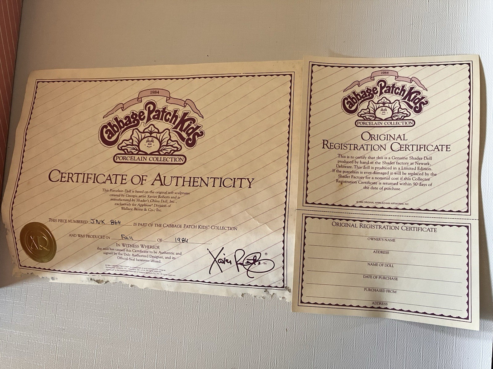 1984 Collectors Item Cabbage Patch Kids Jeffrey Nicholas Porcelain Doll #4884