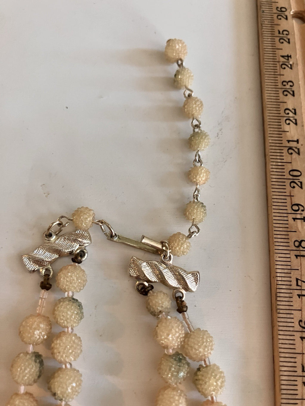 Vintage Japan Sugared Silk Ball Beaded Double Stranded Necklace