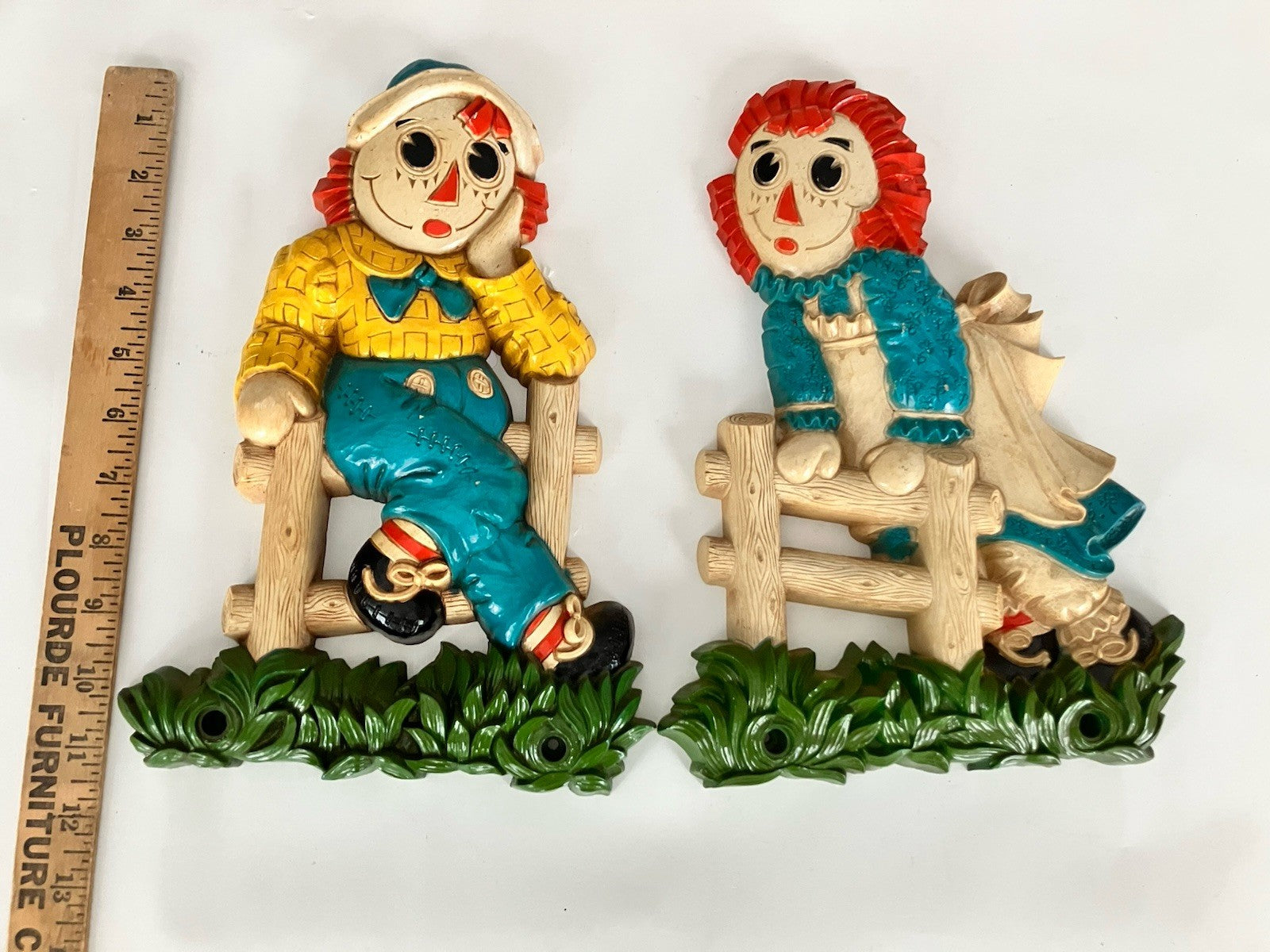 Bobbs Merrill Raggedy Ann & Raggedy Andy Wall Decor Plaques Set 2 1977 Vintage