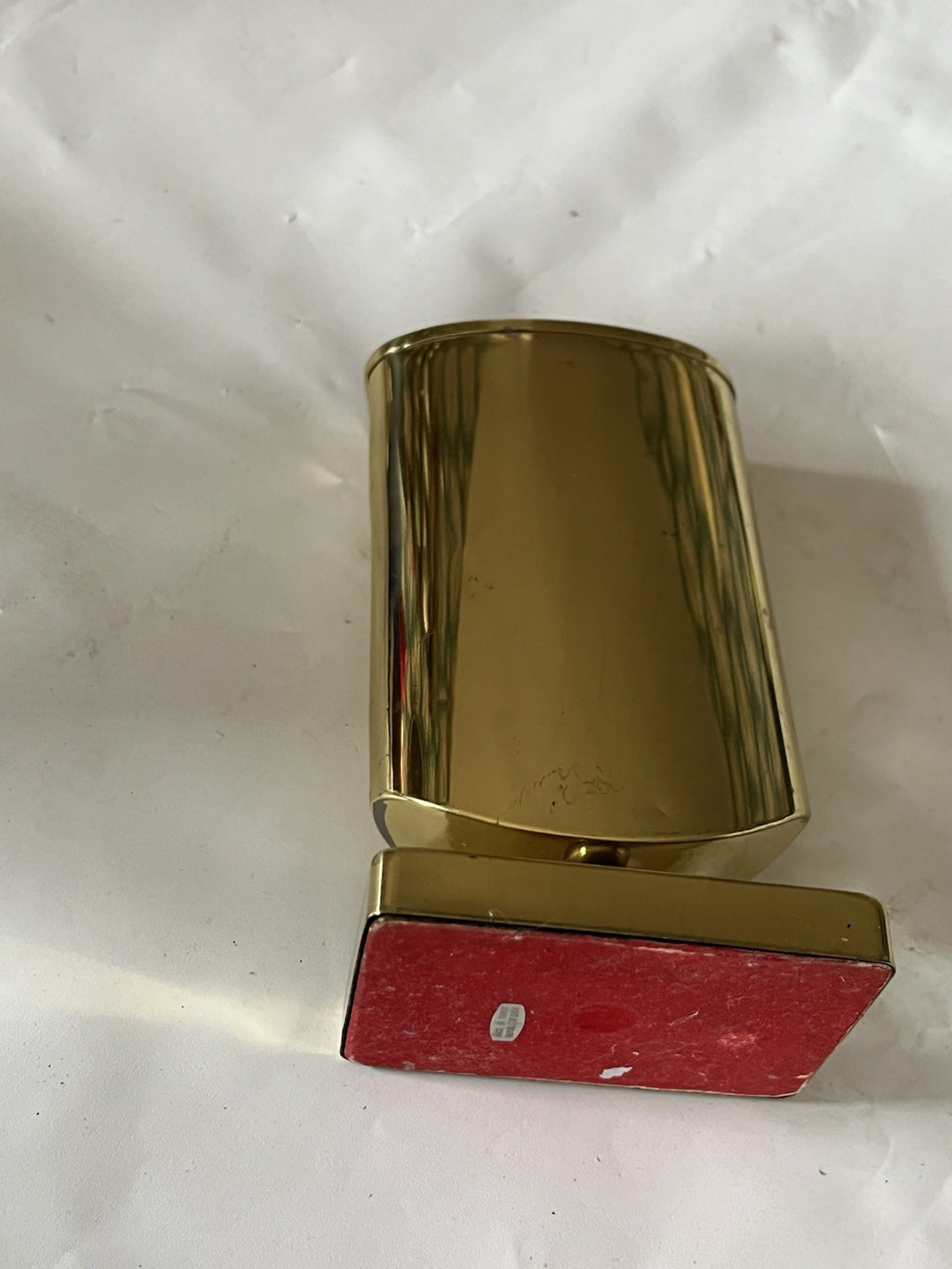 Vintage MCM 4.5” Tall Oval Gold Tone Desk Pen Holder With Red Felt Bottom