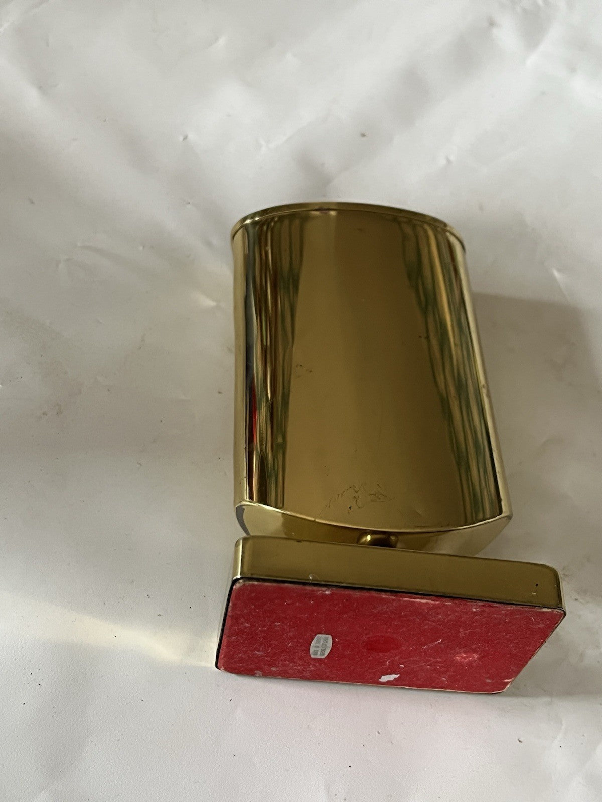 Vintage MCM 4.5” Tall Oval Gold Tone Desk Pen Holder With Red Felt Bottom