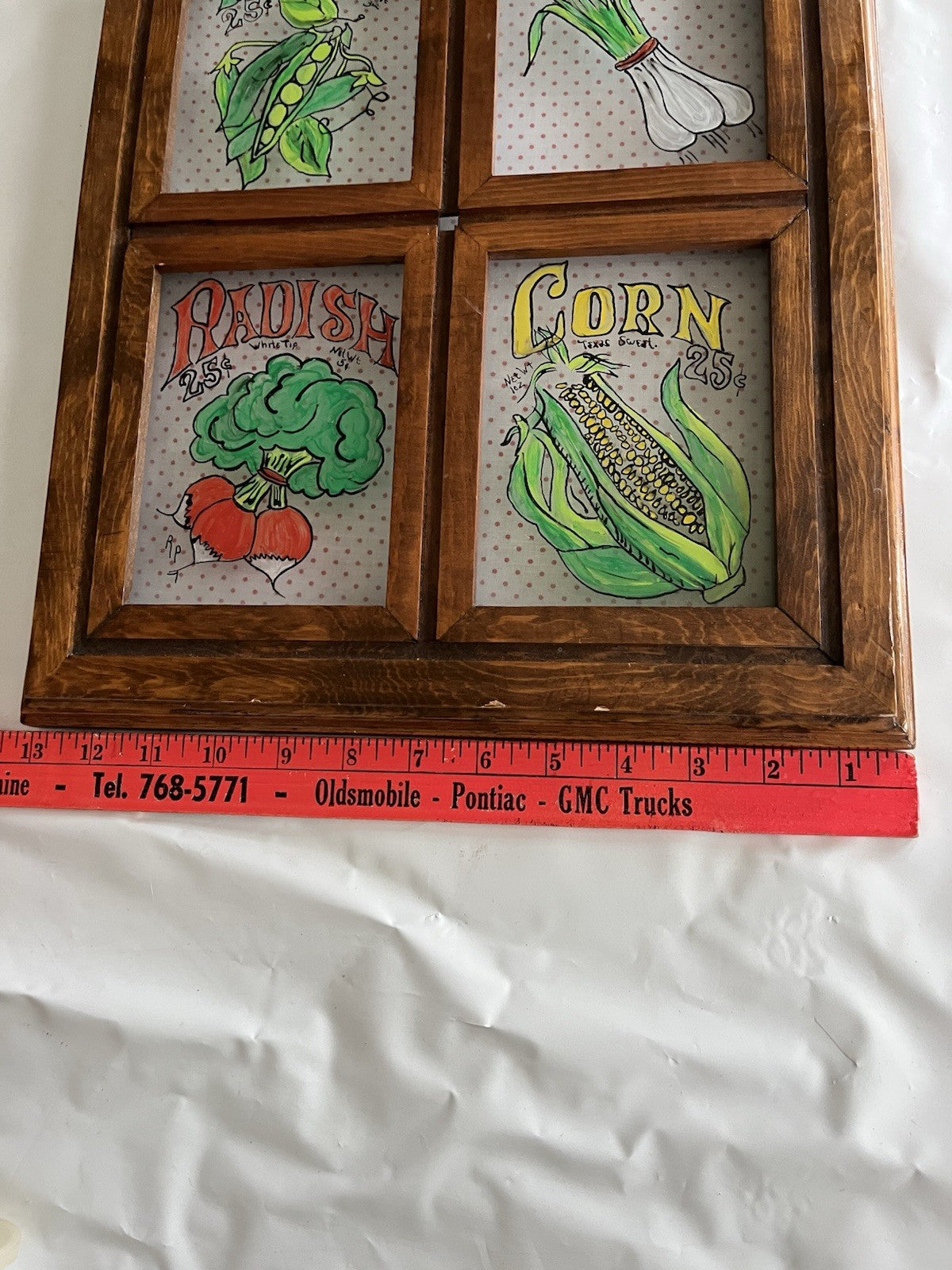 Vintage Vegetable Themed Kitchen Glass Panel Wall Mount Of Painted Vegetables