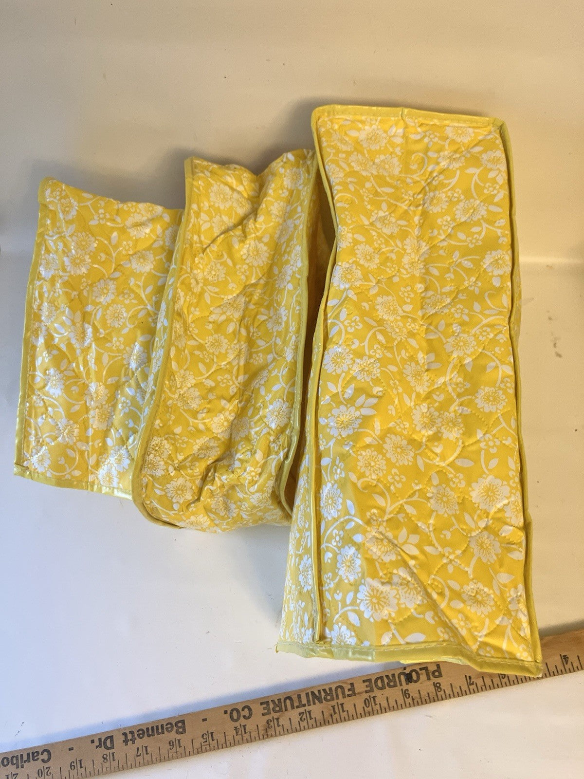 Vintage 70/MCM Floral Yellow/White Vinyl Toaster/ Applicance Duster Covers; 3 Pc