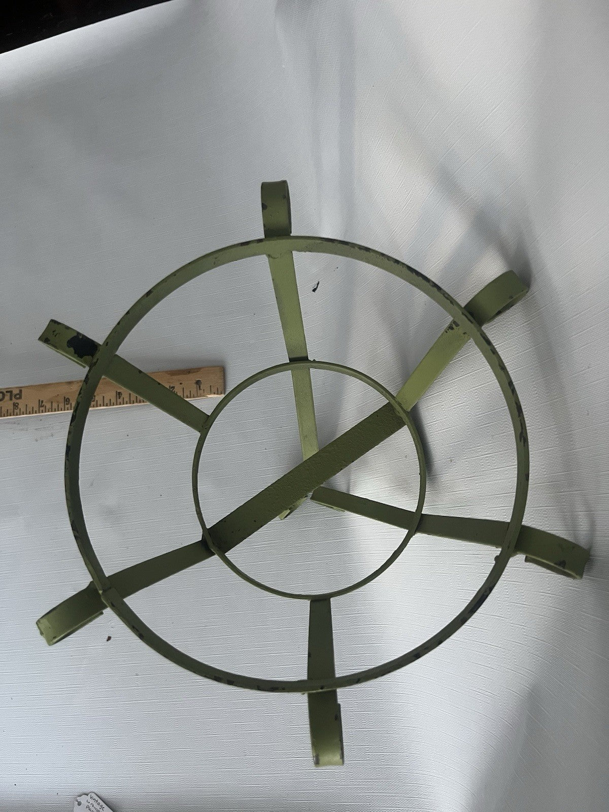 Vintage Green Wrought Iron Scalloped Plant Hanger, Round